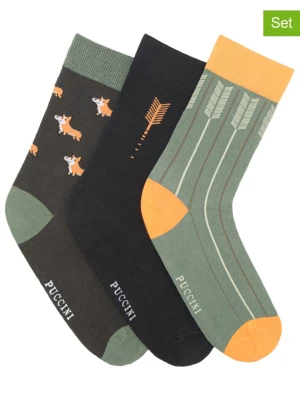 Puccini Skarpety (3 pary) w kolorze czarno-zielonym rozmiar: 39-42