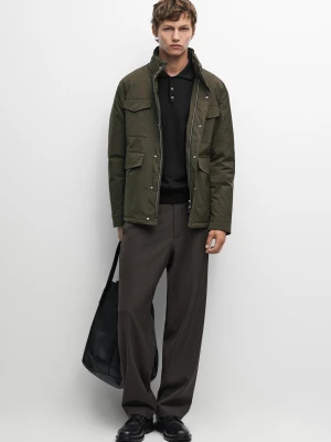 Puchowa Kurtka Z Kieszeniami - Khaki - Massimo Dutti - Male