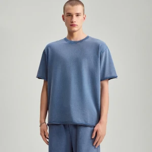 Pudełkowa koszulka z efektem acid wash niebieska House