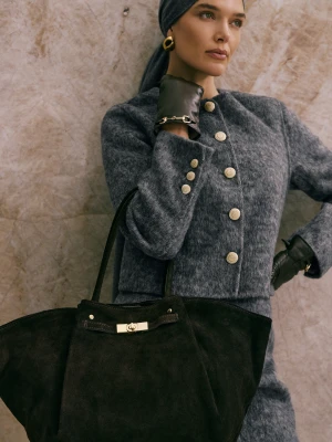 Pudełkowa marynarka wełniana z angorą i jedwabiem TARANKO