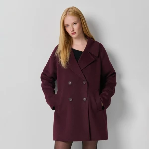 Pudełkowy płaszcz dwurzędowy z wełną bordowy House