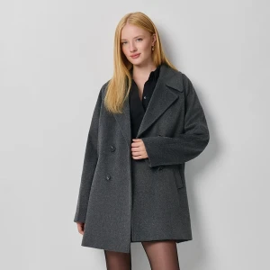 Pudełkowy płaszcz dwurzędowy z wełną grafitowy House