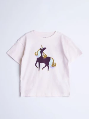 Pudełkowy t-shirt dziewczęcy - różowy z jednorożcem - Limited Edition