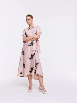 Pudroworóżowa spódnica midi w kwiatowy wzór TARANKO