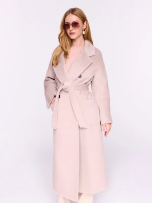 Pudrowy płaszcz z alpaki i wełny z paskiem w talii TARANKO