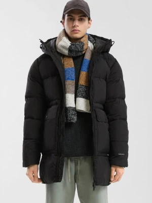 Puffer parka z marszczonego nylonu o spranym wyglądzie QS czarny