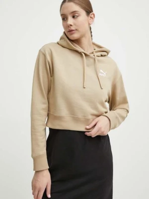 Puma bluza bawełniana BETTER CLASSIC damska kolor beżowy z kapturem z aplikacją 624229