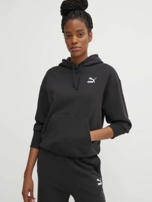 Puma bluza bawełniana BETTER CLASSIC damska kolor czarny z kapturem z aplikacją 624227