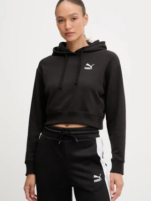 Puma bluza bawełniana BETTER CLASSIC damska kolor czarny z kapturem z aplikacją 624229