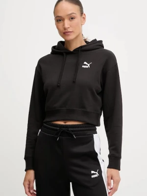 Puma bluza bawełniana BETTER CLASSIC damska kolor czarny z kapturem z aplikacją 624229