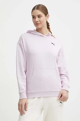 Puma bluza bawełniana BETTER ESSENTIALS damska kolor fioletowy z kapturem gładka 675988