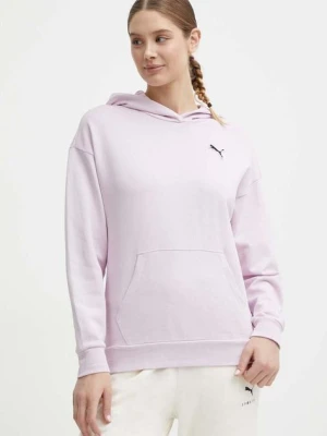 Puma bluza bawełniana BETTER ESSENTIALS damska kolor fioletowy z kapturem gładka 675988