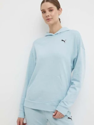 Puma bluza bawełniana BETTER ESSENTIALS damska kolor niebieski z kapturem gładka 675988