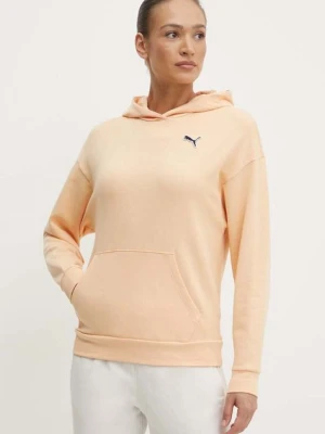 Puma bluza bawełniana BETTER ESSENTIALS damska kolor pomarańczowy z kapturem gładka 675988