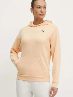 Puma bluza bawełniana BETTER ESSENTIALS damska kolor żółty z kapturem gładka 675988