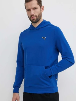 Puma bluza bawełniana BETTER ESSENTIALS męska kolor granatowy z kapturem gładka 675978