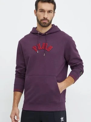 Puma bluza bawełniana Classics Play Paris Hoodie męska kolor fioletowy z kapturem z aplikacją 626766