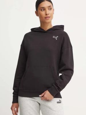 Puma bluza bawełniana damska kolor czarny z kapturem gładka 676804