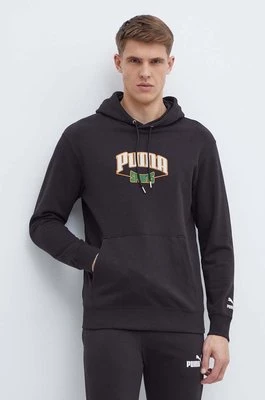 Puma bluza bawełniana męska kolor czarny z kapturem z nadrukiem 624396