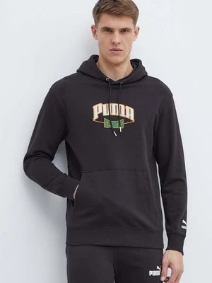 Puma bluza bawełniana męska kolor czarny z kapturem z nadrukiem 624396