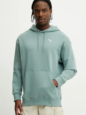 Puma bluza bawełniana męska kolor zielony z kapturem gładka 629648