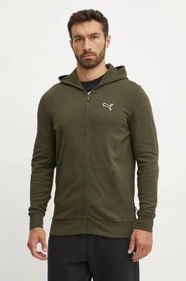 Puma bluza bawełniana męska kolor zielony z kapturem gładka 676815