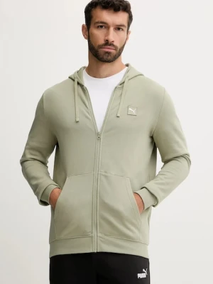 Puma bluza bawełniana męska kolor zielony z kapturem gładka 688255