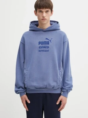 Puma x REPRESENT bluza bawełniana męska kolor niebieski z kapturem z aplikacją 632542