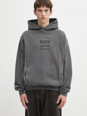 Puma x REPRESENT bluza bawełniana męska kolor szary z kapturem z aplikacją 632542