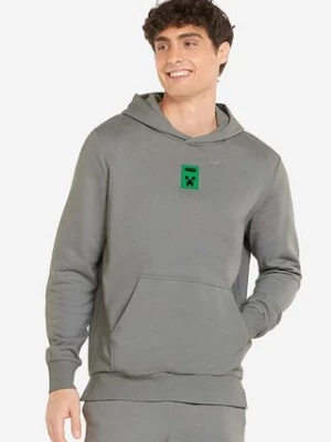 Puma bluza bawełniana x Minecraft męska kolor szary z kapturem z nadrukiem 534376.76-SZARY