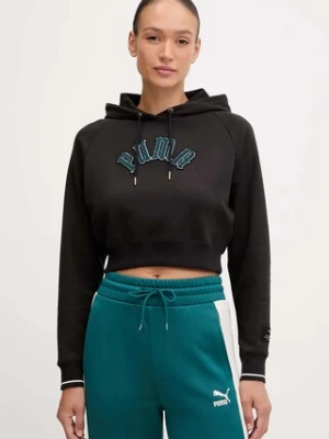 Puma bluza Classics Play Paris Relaxed Hoodie damska kolor czarny z kapturem z aplikacją 627484