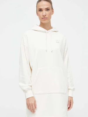 Puma bluza damska kolor beżowy z kapturem gładka
