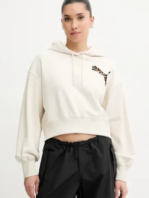Puma bluza damska kolor beżowy z kapturem z aplikacją 632338
