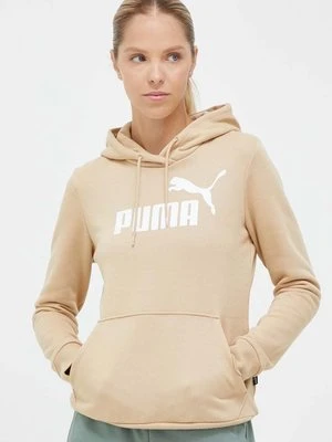 Puma bluza damska kolor beżowy z kapturem z nadrukiem