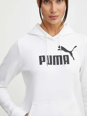 Puma bluza damska kolor biały z kapturem z nadrukiem 586791