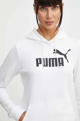 Puma bluza damska kolor biały z kapturem z nadrukiem 586791