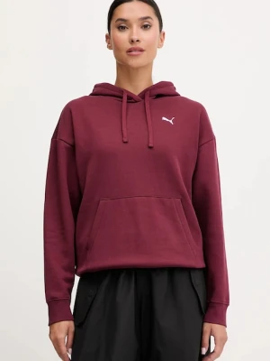 Puma bluza damska kolor bordowy z kapturem gładka 682385