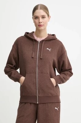 Puma bluza damska kolor brązowy z kapturem gładka 681636