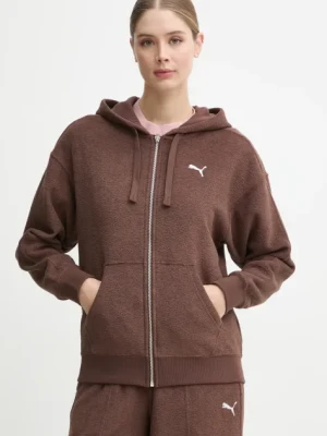 Puma bluza damska kolor brązowy z kapturem gładka 681636