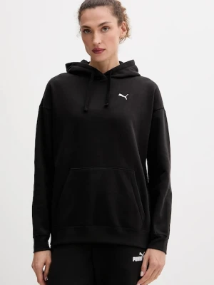 Puma bluza damska kolor czarny z kapturem z aplikacją 684976