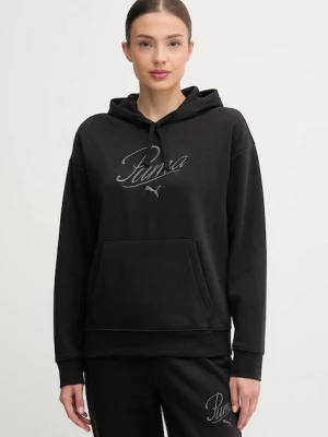 Puma bluza damska kolor czarny z kapturem z aplikacją 688072