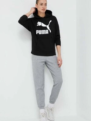 Puma bluza damska kolor czarny z kapturem z nadrukiem 530074