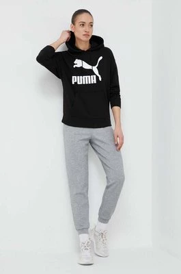 Puma bluza damska kolor czarny z kapturem z nadrukiem 530074