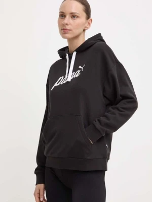 Puma bluza damska kolor czarny z kapturem z nadrukiem 679348