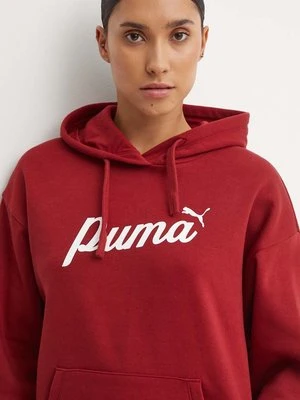 Puma bluza damska kolor czerwony z kapturem z nadrukiem 681534