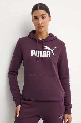 Puma bluza damska kolor fioletowy z kapturem z nadrukiem