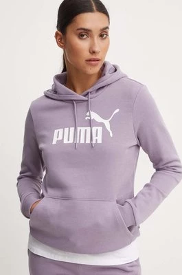 Puma bluza damska kolor fioletowy z kapturem z nadrukiem