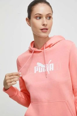 Puma bluza damska kolor różowy z kapturem z nadrukiem