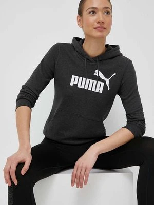 Puma bluza damska kolor szary z kapturem z nadrukiem 586791