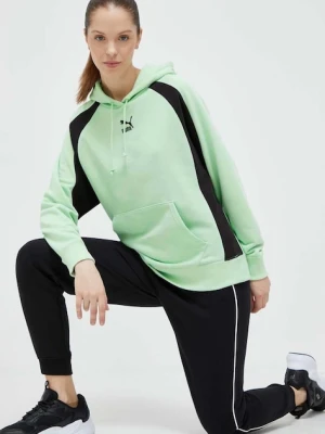 Puma bluza damska kolor zielony z kapturem wzorzysta